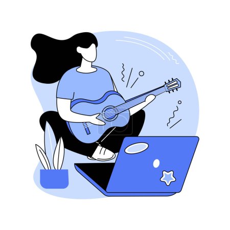 Illustration for Music classes isolated cartoon vector illustrations. Teacher learns playing guitar online using laptop, remote classes, professional educational service, musicians course vector cartoon. - Royalty Free Image