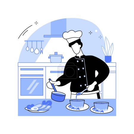Illustration for Chef isolated cartoon vector illustrations. Professional chef cooking in the restaurant kitchen, food preparation, service sector, horeca business, making a tasty dish vector cartoon. - Royalty Free Image