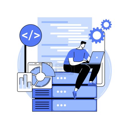 Database programming isolated cartoon vector illustrations. Professional IT company developer create database architecture, software engineering, coding and programming process, vector cartoon.