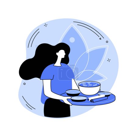 Illustration for Ayurvedic diet isolated cartoon vector illustrations. Young woman on ayurvedic diet, healthy and organic nutrition, food philosophy and practice, meal bowl, eating dosha vector cartoon. - Royalty Free Image