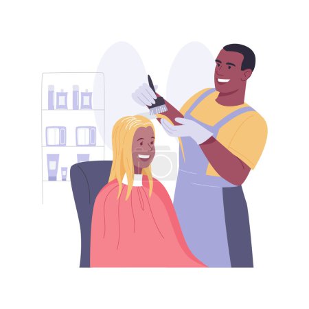 Illustration for Hair coloring isolated cartoon vector illustrations. Smiling girl came to color her hair in the salon, appearance care, women beauty procedures, getting desired look vector cartoon. - Royalty Free Image