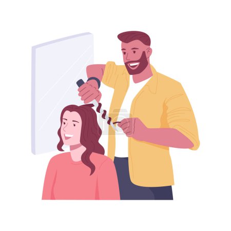 Illustration for Hair styling isolated cartoon vector illustrations. Professional hairdresser at work in salon, appearance care, body treatment, women beauty procedures, making glamour look vector cartoon. - Royalty Free Image