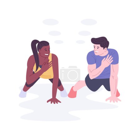Illustration for Training together isolated cartoon vector illustrations. Couple staying fit in the gym together, workout training, fitness activity with a friend, wellness exercises vector cartoon. - Royalty Free Image