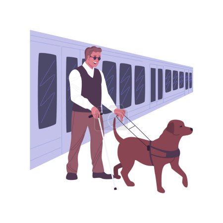 Illustration for Assistance dog isolated cartoon vector illustrations. Blind man exits the metro with an assistance dog, disabled people support, accessible city, barrier-free environment vector cartoon. - Royalty Free Image