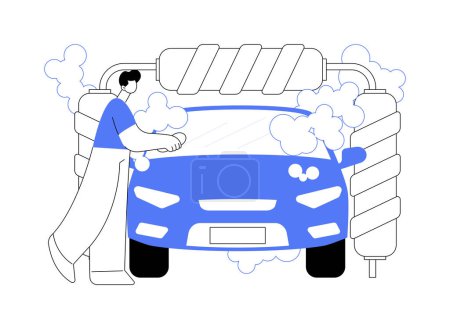 Illustration for Car wash service abstract concept vector illustration. Automatic wash, vehicle cleaning market, self-serve station, 24 hours full service company, hand, interior vacuum cleaning abstract metaphor. - Royalty Free Image
