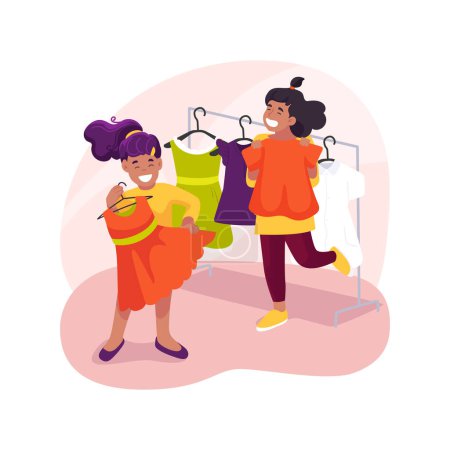 Illustration for Independent dressing and grooming isolated cartoon vector illustration. Kid learns to dress independently, child puts clothes on, self-care skills, kindergarten, early education vector cartoon. - Royalty Free Image