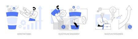 Illustration for Business strategy abstract concept vector illustration set. Marketing funnel, sales pipeline management, commercial plan, profit forecast, CRM analysis, product cycle, advertising abstract metaphor. - Royalty Free Image