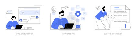 Illustration for User support abstract concept vector illustration set. Customer self-service, contact center, customer service guide, online assistance, relationship management, training manual abstract metaphor. - Royalty Free Image