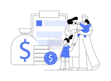 Care tax credit abstract concept vector illustration. Family support, low income, tax year, child care expense deduction, online application, bank account and bill payment abstract metaphor.
