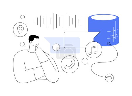 Smart speaker abstract concept vector illustration. Voice-activated smart assistant, virtual home automation hub, internet of things, integrated command device, touch navigation abstract metaphor.