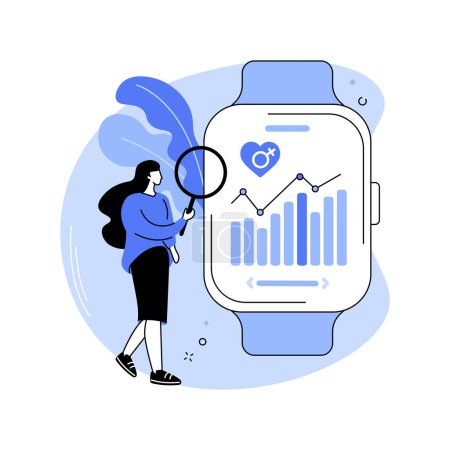 Illustration for Smartwatch female health tracking isolated cartoon vector illustrations. Woman checking her cycle day using smartwatch, female healthcare, mobile technology innovation vector cartoon. - Royalty Free Image