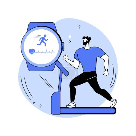 Illustration for Smartwatch advanced sport tracking isolated cartoon vector illustrations. Man with smartwatch checks running metrics, fitness with gadgets, mobile technology, wireless connection vector cartoon. - Royalty Free Image