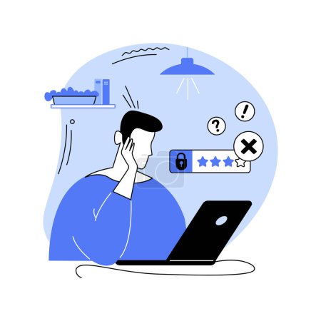 Illustration for Wrong password isolated cartoon vector illustrations. Confused man forget password from laptop, access blocked, cybersecurity industry, IT technology, lost security key vector cartoon. - Royalty Free Image