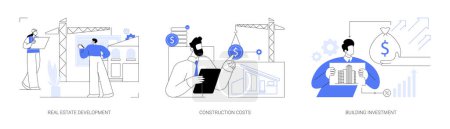 Illustration for Construction project management abstract concept vector illustration set. Real estate development, construction costs, building investment, buy land, bank loan, financial plan abstract metaphor. - Royalty Free Image