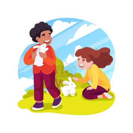 Illustration for Petting zoo isolated cartoon vector illustration. Outdoor petting zoo, fieldtrip activity, animal encounter trip, children visit farm, early home education, homeschooling vector cartoon. - Royalty Free Image