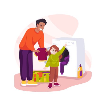 Ilustración de Doing laundry isolated cartoon vector illustration. Person doing childs laundry, washing baby clothes, help ironing, professional caregiver service, respite care, cleaning lady vector cartoon. - Imagen libre de derechos