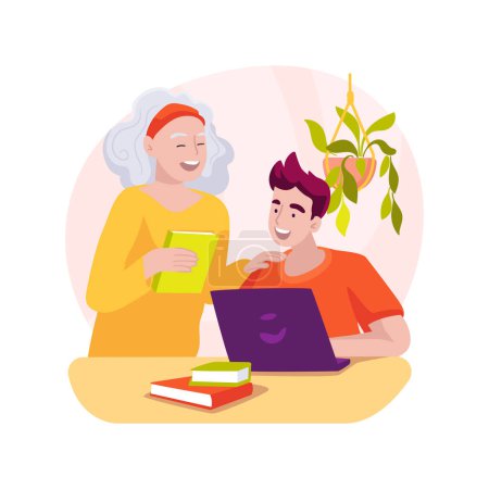 Téléchargez les illustrations : Cross-age peer tutoring isolated cartoon vector illustration. Older student teaching younger, helping with homework, educational resource center, homework help, academic support vector cartoon. - en licence libre de droit