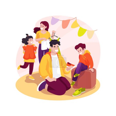 Illustration for Getting dressed isolated cartoon vector illustration. Woman helps toddler to put on clothes, caregiver dressing child, get dressed, early education, daycare, in-home childcare vector cartoon. - Royalty Free Image