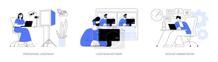 Illustration for Broadcasting service abstract concept vector illustration set. Professional livestream software, account administrator job, online event stream manager, production monetization abstract metaphor. - Royalty Free Image
