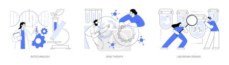 Illustration for Bioengineering industry abstract concept vector illustration set. Biotechnology, gene therapy, lab-grown organs, stem cells, laboratory research, genetic cancer treatment abstract metaphor. - Royalty Free Image