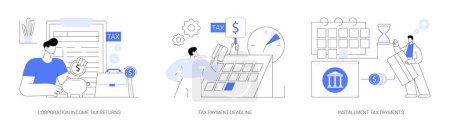 Illustration for Corporate accountancy abstract concept vector illustration set. Corporation income tax return date, payment deadline, installment tax payments, vat payment, estimated refund abstract metaphor. - Royalty Free Image