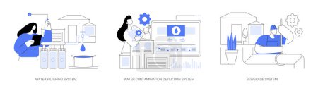 Illustration for House utilities abstract concept vector illustration set. Water filtering system, contamination detection, sewerage wastewater collection, septic system, smart home sensor abstract metaphor. - Royalty Free Image