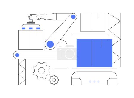 Téléchargez les illustrations : Illustration vectorielle abstraite de concept de robotisation d'entrepôt. Ingénierie robotique d'entrepôt, chariots élévateurs autonomes, robot mobile automatique, stockage de marchandises, tri des colis métaphore abstraite. - en licence libre de droit