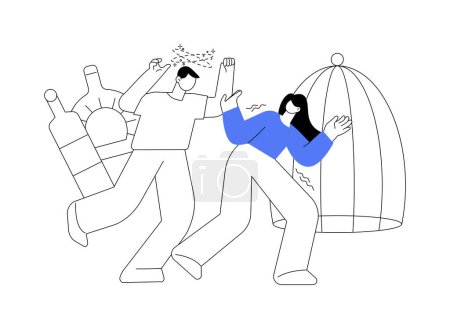 Illustration for Social behaviour abstract concept vector illustration. Anti-social behaviour, youth abuse, gang fighting, riots, drinking alcohol, troubled teenager, bullying, domestic violence abstract metaphor. - Royalty Free Image