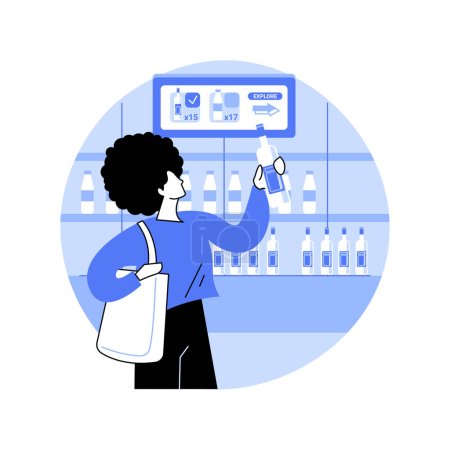 Illustration for Smart shelves isolated cartoon vector illustrations. Woman choosing goods from smart shelves, trade profession, modern technology in store, retail marketing, digital equipment vector cartoon. - Royalty Free Image