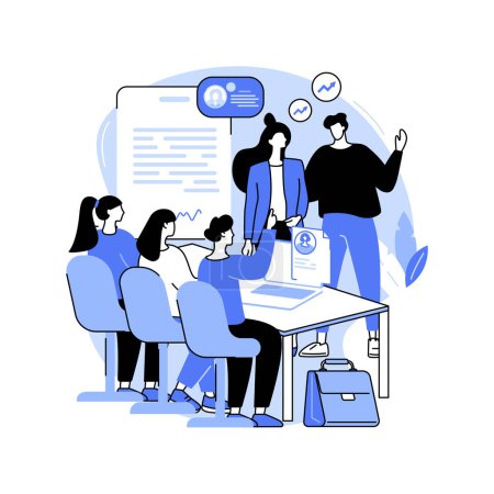 Become a team leader isolated cartoon vector illustrations. Group of IT company workers meeting in conference hall, introduction of a new team supervisor, career development vector cartoon.