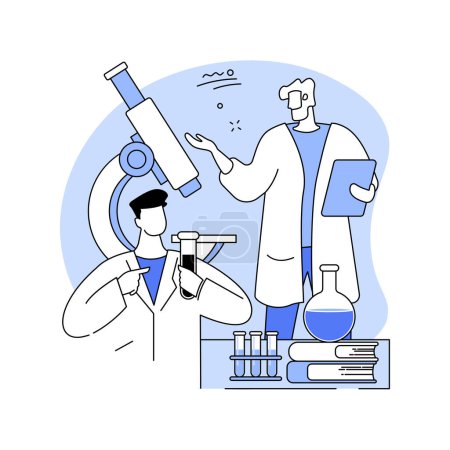 Illustration for Laboratory course isolated cartoon vector illustrations. Professor supervising research of young medical colleague and counselling her in lab, educational process, student life vector cartoon. - Royalty Free Image