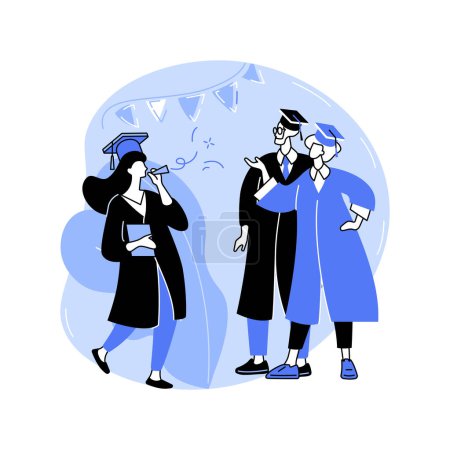Téléchargez les illustrations : Hooding ceremony isolated cartoon vector illustrations. Professors places the hood over the head of the graduate, getting master and doctoral degree, university education is over vector cartoon. - en licence libre de droit
