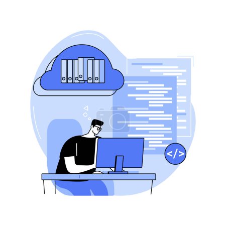 Illustration for DevOps cloud engineer isolated cartoon vector illustrations. Specialist develops cloud network, IT technology, datacenter worker, edge computing, service reliability, programming vector cartoon. - Royalty Free Image