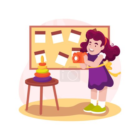 Illustration for Photography class isolated cartoon vector illustration. Art after school class, photography summer camp, PA day program, imagination development, child making picture, education vector cartoon. - Royalty Free Image