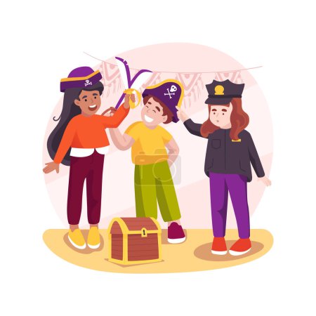 Illustration for Dressing up game isolated cartoon vector illustration. Role-playing game, after school dressing up theater play, social skills development, extracurricular activity, education vector cartoon. - Royalty Free Image