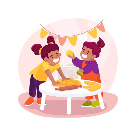 Illustration for Cooking healthy meal isolated cartoon vector illustration. Children cooking together, healthy nutrition class, PA day program, eating habits, summer camp, after school activity vector cartoon. - Royalty Free Image