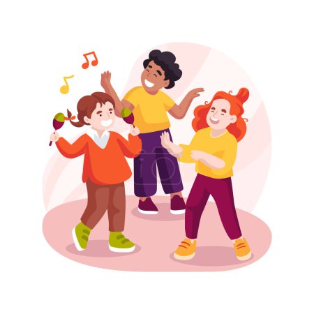 Illustration for Song with dance moves isolated cartoon vector illustration. Singing song with moves, dance steps with foreign language lyrics, creative learning, bilingual preschool education vector cartoon. - Royalty Free Image