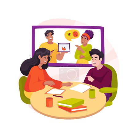 Illustration for Parent-to-parent contact isolated cartoon vector illustration. Connect families, parents support meeting, discuss a problem, find contacts, training program, information center vector cartoon. - Royalty Free Image