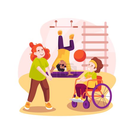 Illustration for Physical exercise isolated cartoon vector illustration. Rehabilitation facility for disabled children, inclusive gym for kids, motor exercise, physical activity, daycare center vector cartoon. - Royalty Free Image