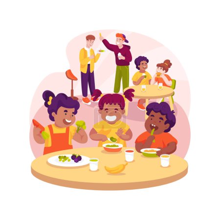 Dining hall isolated cartoon vector illustration. Student canteene, lifestyle, private boarding school, children eating at big table together, students having meal together vector cartoon.