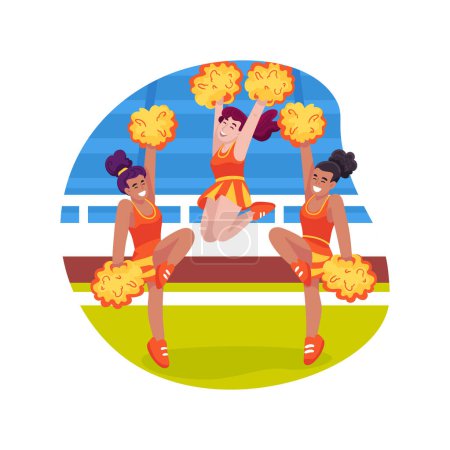 Téléchargez les illustrations : Cheerleading isolated cartoon vector illustration. Physical education, competitive spirit, stadium support activity, american high school tradition, sport game winner vector cartoon. - en licence libre de droit