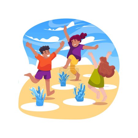 Illustration for Splash pads isolated cartoon vector illustration. Summer fun, backyard splash pad, children playing with water sprinkles, seasonal outdoor activity, family leisure time vector cartoon. - Royalty Free Image
