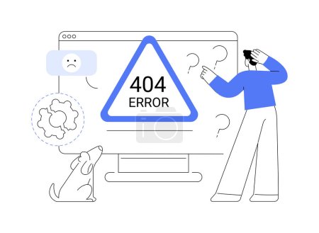 404 fehlerhafte abstrakte Konzeptvektorillustration. Fehler Webseite, 404 Vorlage, Browser-Downloadfehler, Seite nicht gefunden, Serveranfrage, nicht verfügbar, Kommunikationsproblem Website abstrakte Metapher.