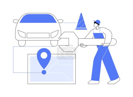 Illustration for Roadside service abstract concept vector illustration. Roadside assistance, car service provider, truck breakdown, mechanical repair, vehicle towing, professional help to driver abstract metaphor. - Royalty Free Image