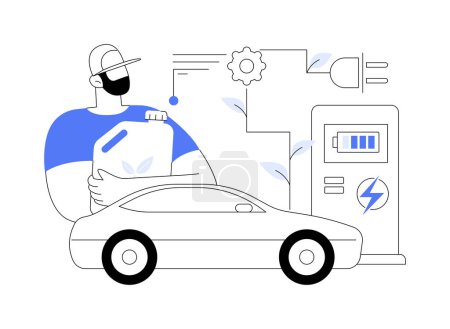 Illustration for Alternative fuel abstract concept vector illustration. Advanced fuels, chemically stored electricity, non-fossil sources, renewable green energy, electric hybrid car, charging abstract metaphor. - Royalty Free Image