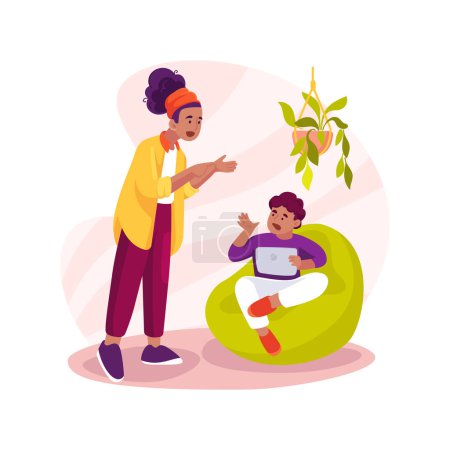 Illustration for Generation gap isolated cartoon vector illustration. Mother and daughter quarreling, generational family conflict, worldview gap, older generation moralizing young, being upset vector cartoon. - Royalty Free Image