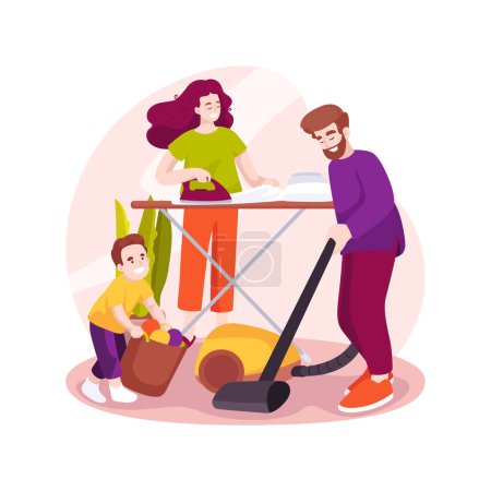 Illustration for Household chores isolated cartoon vector illustration. To-do checklist, home routine scene on background, family cleaning apartment, list of daily household duties, house chores vector cartoon. - Royalty Free Image