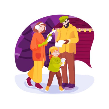 Illustration for Caroling isolated cartoon vector illustration. Singing Christmas Eve songs together, parents and children holding books with lyrics, family tradition and holiday, celebration vector cartoon. - Royalty Free Image