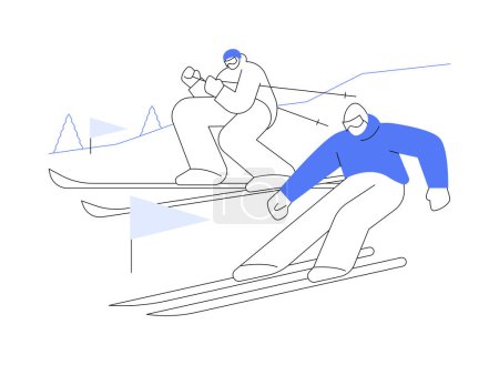 Illustration for Skiing abstract concept vector illustration. Winter adventure, mountain slope, outdoor sport, family fun, mountainside resort, downhill, extreme vacation, snow peak, holiday abstract metaphor. - Royalty Free Image