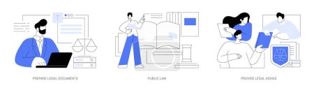 Illustration for Law firm service abstract concept vector illustration set. Prepare legal documents, public law, provide legal advice, contract and patent application, rights protection abstract metaphor. - Royalty Free Image